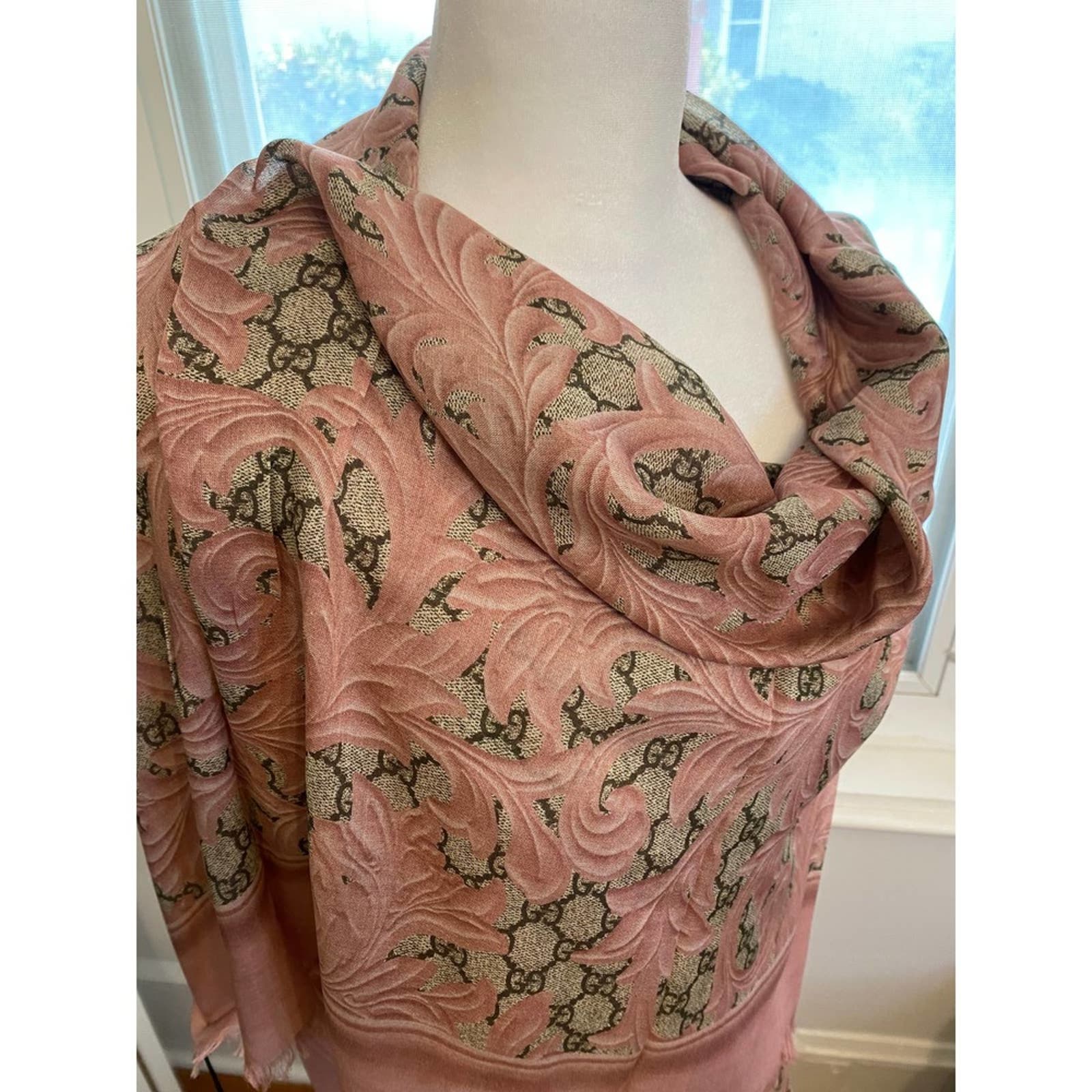 Gucci Pink Monogram Floral Jacquard Scarf Wrap